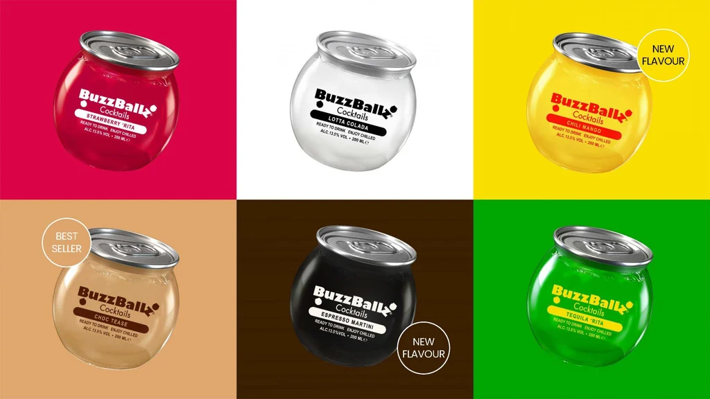 BuzzBallz Cocktails – sechs Sorten in bunten Farben