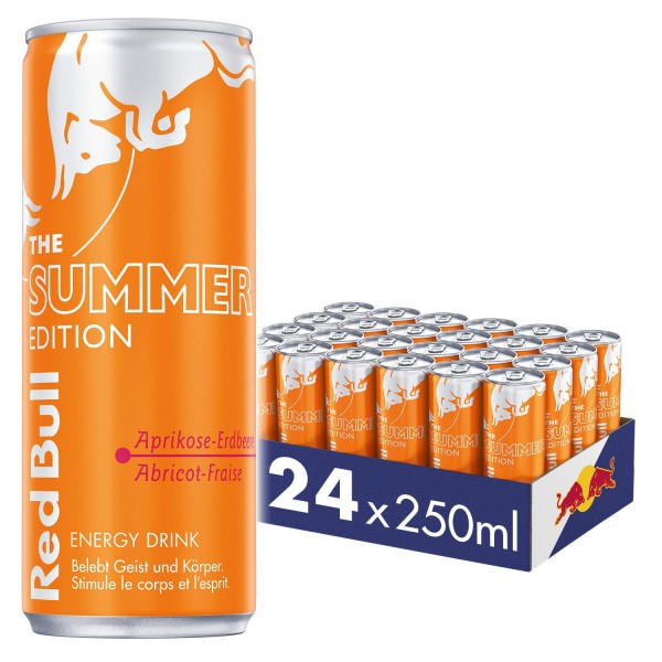 Red Bull Summer Edition 2022 APRIKOSE - ERDBEERE Energy Drink Kiste 24 x 250 ml Schweiz