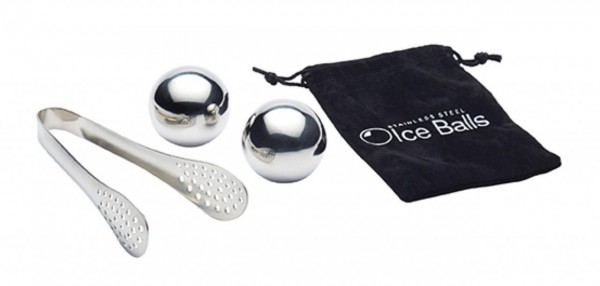 Stainless Steel Ice Balls - 3 Piece - Tong and Storage Bag by BarCraft