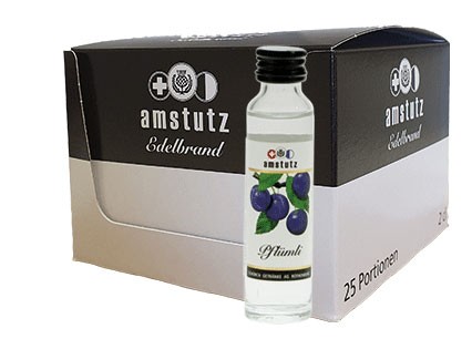 amstutz Edelbrand PFLÜMLI PORTION Box 25 x 2 cl / 40 % Schweiz