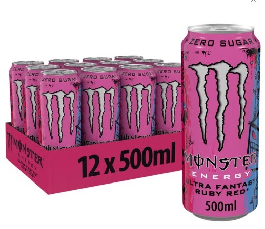 MONSTER Energy Drink Ultra FANTASY RUBY RED Zero Kiste 12 x 500 ml UK