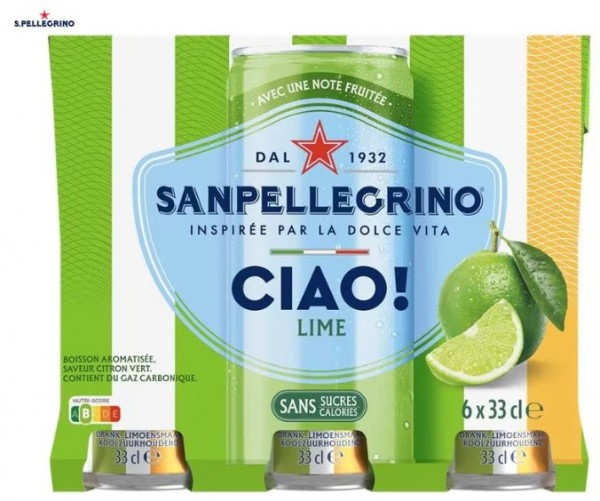 SanPellegrino CIAO LIME aromatisiertes Wasser mit Kohlensäure in Kiste 24 x 330 ml Italien