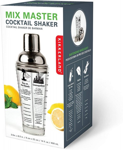 Kikkerland Mix Master Cocktail Shaker 16 oz / 400 ml mit Rezepten