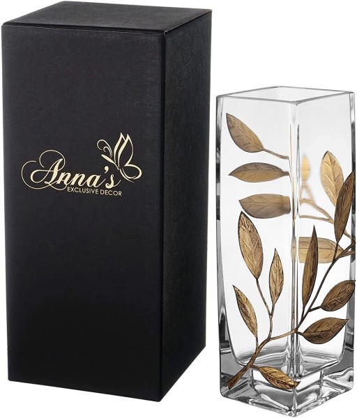 Anna's Exclusive Decor Large GLASS VASE GOLD, 24 cm, in gift box mouth blown in Poland