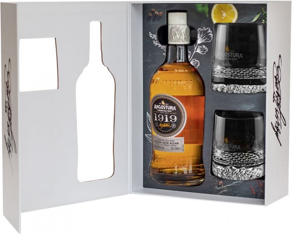 ANGOSTURA 1919 Premium Blend 8 Years Rum Geschenkpackung mit 2 Gläser 70 cl / 40 % Karibik