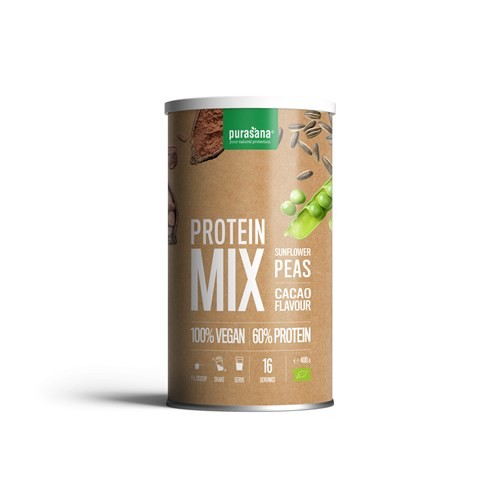Purasana Vegan protein MIX 60 % PEA, SUNFLOWER, CACAO 400 Gramm BIO