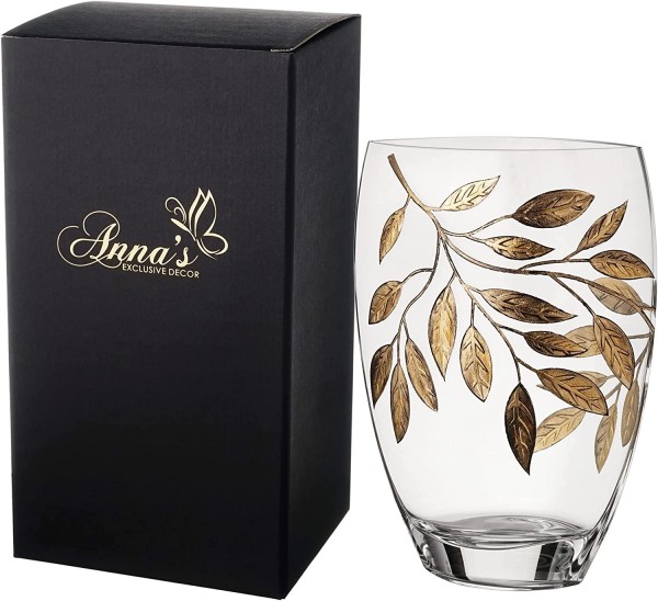Anna's Exclusive Decor Large GLASS VASE GOLD, 30 cm, in gift box mouth blown in Poland