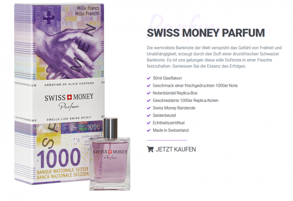 SWISS MONEY PARFUM Glasflakon 50 ml Schweiz