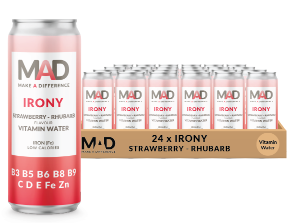 MAD IRONY Strawberry & Rhubarb Vitamin Water case 24 x 330 ml Switzerland