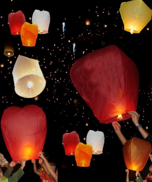 JOMBALA HIMMELSLATERNE - Himmelslaternen in 3 Farben assortiert SET a 12 Stück ca: 100 x 50 cm Durch