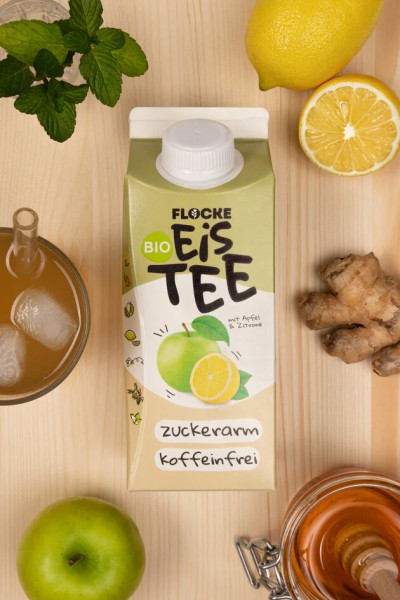 FLOCKE Bio KRÄUTERTEE Zuckerarm & Koffeinfrei Apfel - Zitrone Kiste 24 x 750 ml Österreich