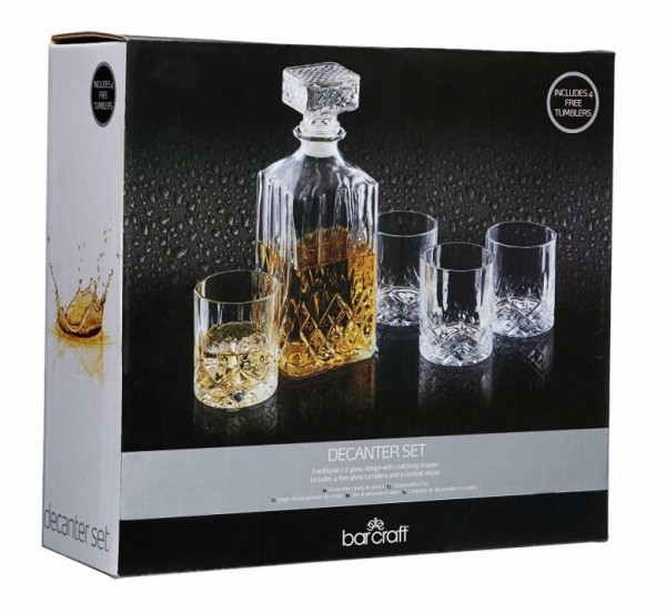 Decanter Set geschnittenes Glas mit 4 Gläsern by BarCraft