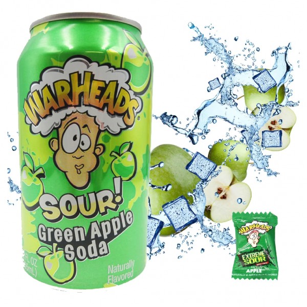WARHEADS Sour GREEN APPLE Soda Kiste 12 x 355 ml USA