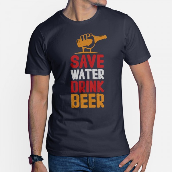 ShirtStar Premium SAVE WATER DRINK BIER T-Shirt HERREN Navy Blau div. Grössen