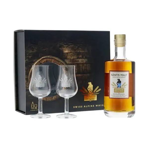 Säntis Malt PREMIUM SET Himmelberg mit 2 Gläsern Appenzeller Single Malt Whisky 50 cl / 43 % Schweiz