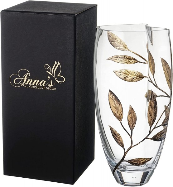 Anna's Exclusive Decor Large GLASS VASE GOLD, 29 cm, in gift box mouth blown in Poland