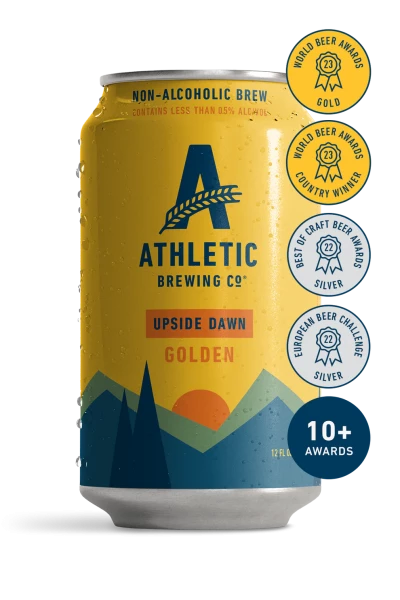 ATHLETIC Brewing UPSIDE DAWN Golden Ale Gluten-Free & Non-Alcoholic Craft Beer Case of 24 x 355 ml USA