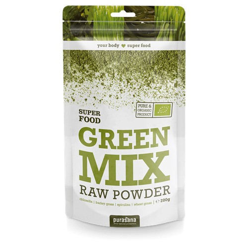 Purasana Superfood GREEN Super Mix 100 Raw Powder BIO 200 Gramm