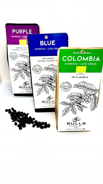 BULLS Coffee DEGUSTATIONSSET coffee beans in 3 varieties 3 x 250 grams Switzerland