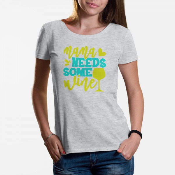 ShirtStar Premium MAMA NEEDS WINE T-Shirt DAMEN Grau Ash Meliert div. Grössen