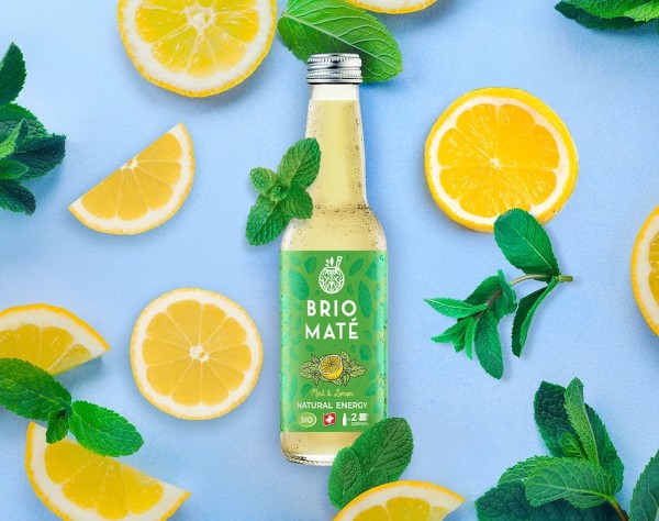 BRIO MATE MINT & LEMON Natural Energy Glasflasche Kiste 24 x 330 ml Schweiz