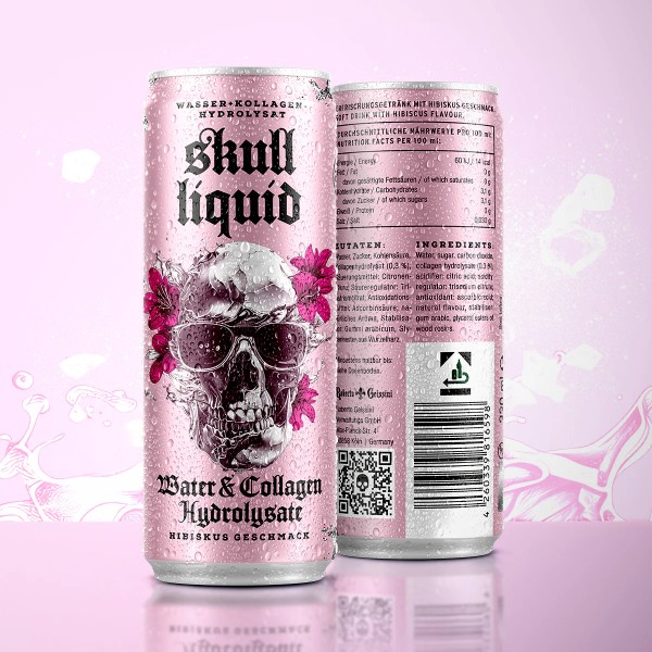 Skull Liquid Wasser + Kollagen Hibiskus Geschmack Kiste 12 x 330 ml Deutschland