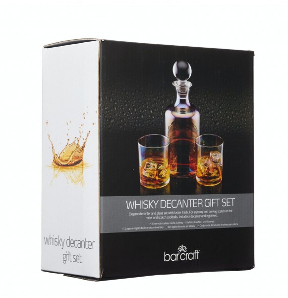 Iridescent Glass Whisky Decanter Set with 2 Tumbler Glasses by BarCraft
