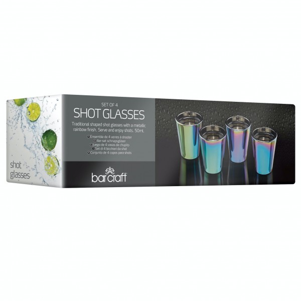 Metallic Finish Glass Shot Glasses Set of Four 4 x 50 ml by BarCraft