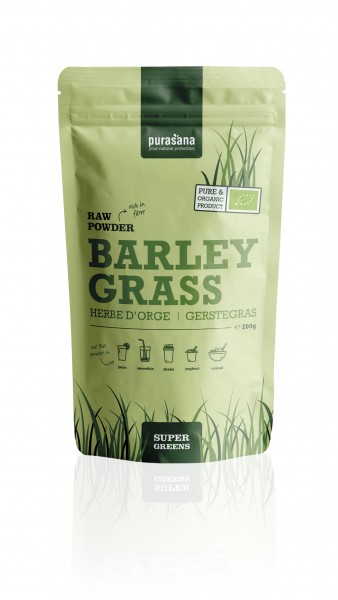 Purasana Superfood GREENS BARLEY GRASS / GERSTENGRAS Raw Powder 200 Gramm