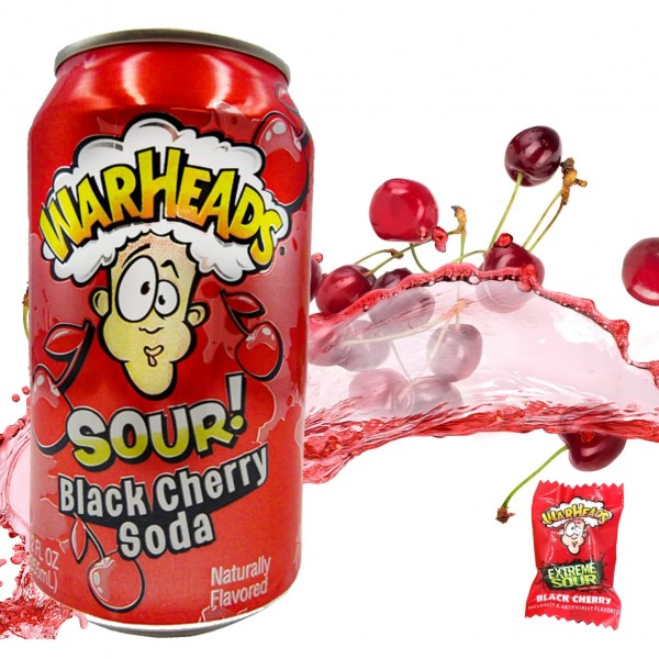 WARHEADS Sour BLACK CHERRY Soda Kiste 12 x 355 ml USA