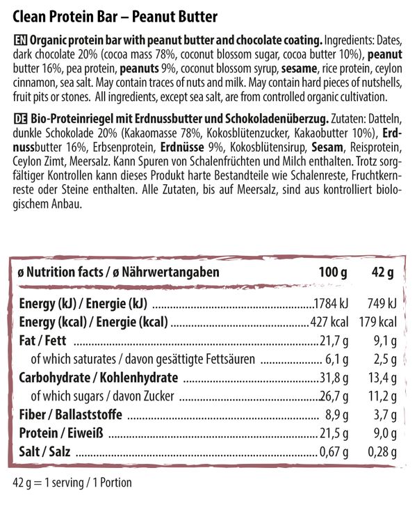 naturally PAM Clean Protein Bar PEANUT BUTTER by Pamela Reif Box 12 x
