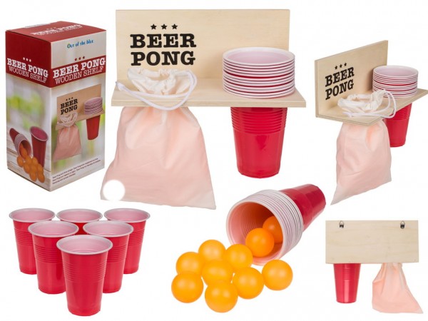 Trinkspiel Beer Pong Set mit 12 Bällen & Becher mit Holzablage by Out of the blue