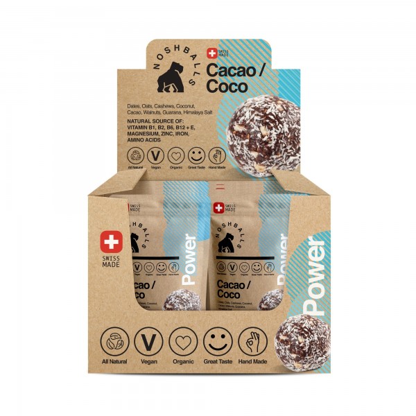 NoshBalls POWER Organic Date Balls with Cacao & Coco DISPLAY 20 x 2 x 20 grams Switzerland
